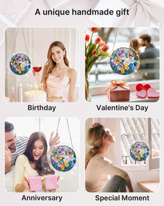 Attrape-soleil en verre teinté, motif papillon floral, en cristal artificiel, puzzle rond, décoration suspendue pour fenêtre, pour mariage, extérieur et usage domestique - Product Image 6