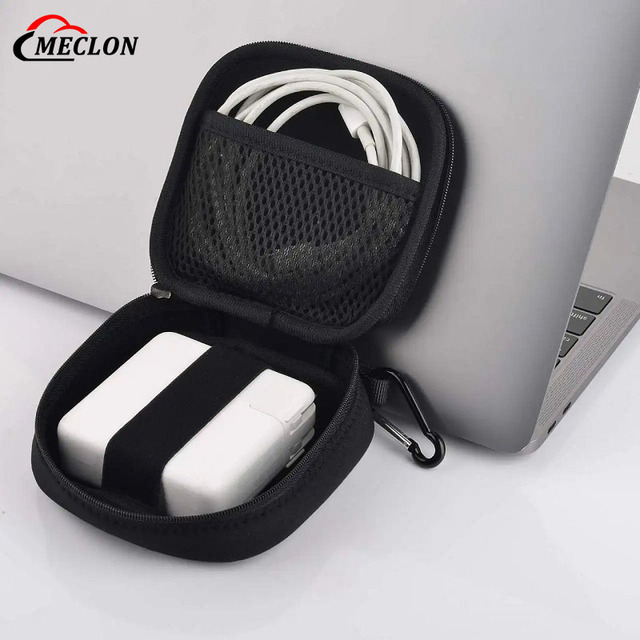 Customized Durable Portable Neoprene Laptop Charger Storage Pouch Water Resistant Zipper Puller Hanging Earphone Organizer Bag