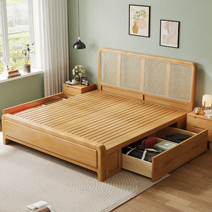 Hiện đại KING-Size NỘI THẤT PHÒNG NGỦ mây đầu giường tùy chỉnh thiết kế lạ mắt khung gỗ rắn khách sạn GIƯỜNG GỖ hộp lưu trữ - Product Image 2