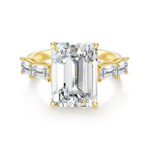 Emerald Cut Moissanite <b>Cocktail</b> <b>Ring</b> 18K <b>Gold</b> Plated Prong Setting Women's Luxury Geometric Engagement <b>Ring</b> - Product Image 6