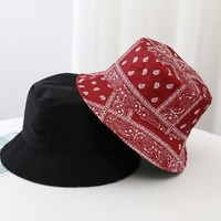 Topi Bucket motif Vintage pria, topi nelayan mode, topi Hip hop wanita reversibel
