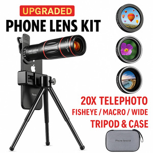 Kit d'objectifs pour téléphone : téléobjectif zoom 28x, grand angle, macro, fisheye, objectifs universels pour téléphone portable avec trépied et étui - Product Image 2