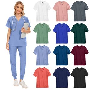 Conjunto de Uniformes Quirúrgicos de Color Sólido, Trajes de Trabajo Elásticos de Manga Corta, Uniformes para Veterinarios, Clínicas de Mascotas, Blusas Médicas Personalizadas - Product Image 2