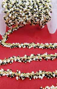 Cadena de cuentas hecha a mano Perla Negro Spinle Rondelle cuentas lisas alambre envuelto racimo de cuentas múltiples colgante hecho de latón - Product Image 5