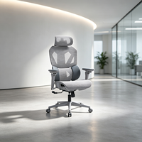 Chaise de bureau ergonomique pivotante moderne et élégante en maille grise avec double soutien lombaire et accoudoirs 6D pour hôtel et usage domestique