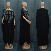 Abaya Papillon en Chiffon Brodé de Perles de Luxe, Robe Longue Musulmane avec Robe Intérieure, Col Rond, Robe Élégante, Boubou Africain