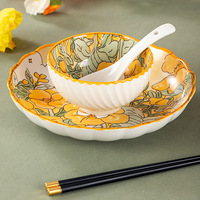 Ensemble de bols et d'assiettes en céramique, motif de plantes, lapin, promotion pour la fête des enseignants, sous-glaçure, petit cadeau, vente en gros