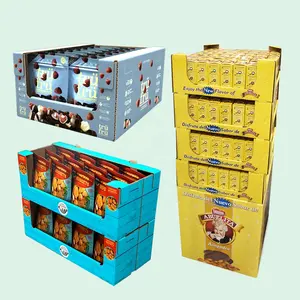 Cajas de cartón apilables Holidaypac para embalaje de alimentos, aperitivos, patatas fritas, caja de exhibición de embalaje, bandeja de exhibición de papel corrugado