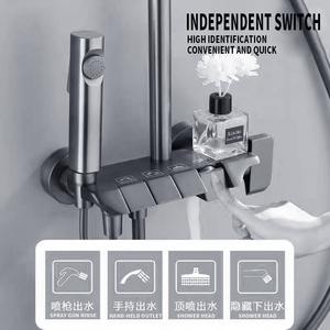 Juego de ducha de lluvia contemporáneo, llave de Piano, grifo de baño, grifo mezclador de lluvia fría y caliente suave, grifos de ducha Jet Pause - Product Image 2