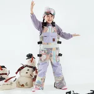 2022新款儿童一体式滑雪服女童男童滑雪板套装工作服防风防水儿童雪地裤冬装