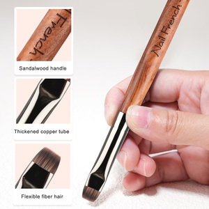 Pinceau à ongles à manche en bois de santal, poils courts en nylon, grand, plat, large, ovale, rond, pour gel de construction, polissage, bordure, manucure française, fournitures pour ongles - Product Image 5