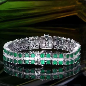 Ensemble de bracelets SGARIT en or massif 18 carats avec émeraudes naturelles de 5,14 carats, diamants et saphirs blancs, bijoux raffinés pour femmes et hommes - Product Image 3