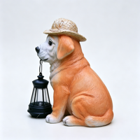 Solar-Gartenleuchte in Hundeform aus Kunstharz, Handbemalte Welpen-Statue mit Solar-Laterne, Dekorative Beleuchtung für Innen & Außen