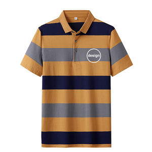 เสื้อยืดผู้ชายลายทางคลาสสิก สีพื้น ผ้าฝ้ายผสมสแปนเด็กซ์/โพลีเอสเตอร์ แขนสั้น สไตล์วินเทจ มีกระเป๋า  รับสกรีนโลโก้ตามสั่ง สีตามสั่ง รับผลิตแบบ OEM - Product Image 1