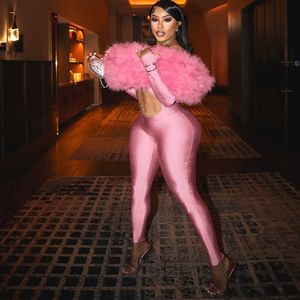 GHH10593- <span class=keywords><strong>2025</strong></span> Herbst und Winter Neue Damen Einteilige Schulter Haarige Patchwork Sexy Exposed Navel Langarm Jumps uit - Product Image 6