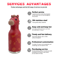 Bouteille d'eau pour enfants en acier inoxydable 304 plaqué cuivre de 20 oz (600 ml) avec paille animale, sans BPA, écologique, cadeau personnalisable avec logo