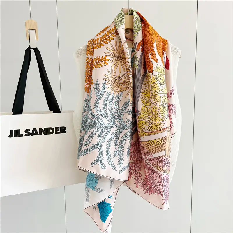ग्रीष्मकालीन डिजिटल प्रिंटिंग लक्जरी महिला स्कार्फ कस्टम मुद्रित वैयक्तिकृत स्क्वायर 100% रेशम हिजाब स्कार्फ