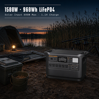 Station d'alimentation portable mobile 1500W 960Wh avec batterie LiFePO4 pour usage nautique et maritime, camping en plein air