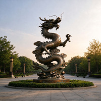 Statue de dragon chinois en bronze coulé sur mesure grandeur nature, finition patine antique, sculpture pour extérieur, place publique, jardin