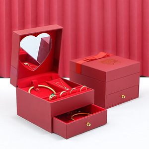 Boîte à bijoux - Coffret cadeau de mariage pour bijoux - Boîte de rangement dorée pour bracelets et colliers de mariage et d'apport en mariage - Product Image 1