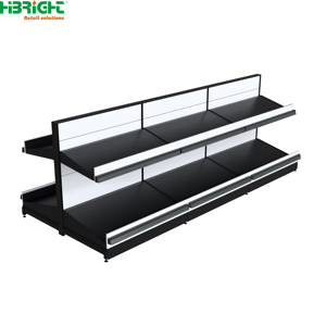 Estantería de góndola para supermercado con diseño de madera, unidad de estanterías metálicas para tienda minorista con paneles divisores - Product Image 4