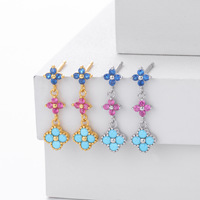 Anting-anting Bunga Semanggi Zirkon Warna-warni Perak Sterling S925 Terbaru untuk Wanita, Perhiasan Gaya Sederhana dan Modis