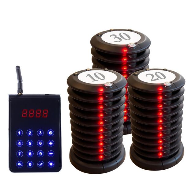 Wireless Restaurant Pager System Waterproof Calling System 30 Coaster Buzzers for Food Court