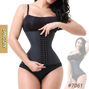 LANGQIN Corset de maintien de la taille pour femme en latex respirant noir, avec 25 baleines en acier, gaine amincissante, serre-taille en caoutchouc - Product Image 1