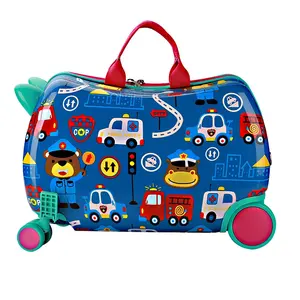 बच्चों के लिए कार्टून ट्रैवल सूटकेस मल्टी फंक्शनल ट्रॉली लगेज, पहियों पर हटाने योग्य स्ट्रैप सूटकेस के साथ बच्चों के लिए ट्रॉली केस