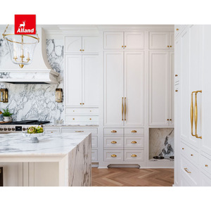 AllandCabinet French Villa Square Frosty White Golden Handle Armoire de cuisine en <span class=keywords><strong>bois</strong></span> massif - Product Image 2