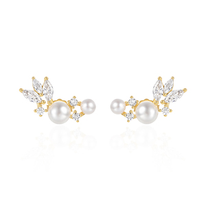 CANNER Élégantes et Mignonnes Boucles d'Oreilles Clous en Argent Sterling S925 avec Perles, Zircons et Diamants en Forme de Plume pour Femmes et Filles, Bijoux de Mariage et de Fête - Product Image 1