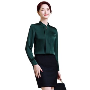Elegant Chiffon Shirt Women Short Sleeve Slimming Office Top White Green Red Midi Skirt Set - Product Image 5