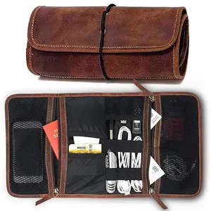 皮革旅行电子组织者袋用于电缆小小工具数字存储便携包