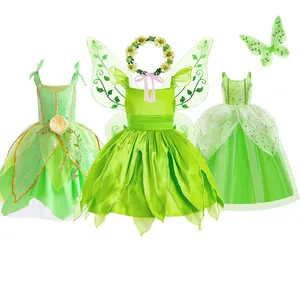 Fada verde princesa fantasia vestido cosplay carnaval festa filme criança elfo traje para o ano novo