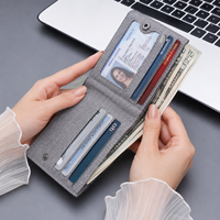 Portefeuille court en toile pour hommes et femmes, fin, à double pli, avec fermeture éclair, porte-cartes en tissu denim pour hommes, sans logo, personnalisable OEM