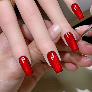 Uñas Postizas con Logotipo Personalizado, 30 Piezas, Color Rojo Ojo de Gato, Forma de Ataúd, con Pegamento, Suministro de Fábrica al por Mayor - Product Image 1