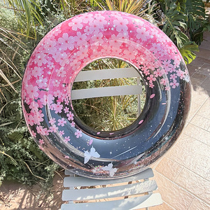 Cherry Blossom <b>Inflatable</b> Swimming Ring Adult Thickened Pool <b>Float</b> With Sequins For Pool Water Park Unisex Environmentally - Product Image 3