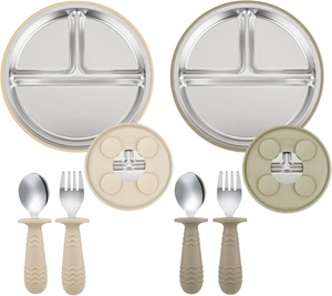 <span class=keywords><strong>Platos</strong></span> blancos de porcelana para niños de diseño moderno con mangas de silicona <span class=keywords><strong>Platos</strong></span> de cerámica divididos para microondas para bebés <span class=keywords><strong>Ventosa</strong></span> para niños pequeños - Product Image 4