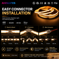 Bande lumineuse LED COB 24V CRI 90+ de 5 mètres, 480 LED, haute densité, 8 mm, dimmable, pour armoire intérieure