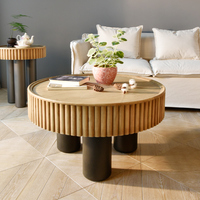 Table basse ronde en bois sculpté, style pastoral, durable, rustique, avec montage facile, 3 pieds, ART NEST HHRS0105