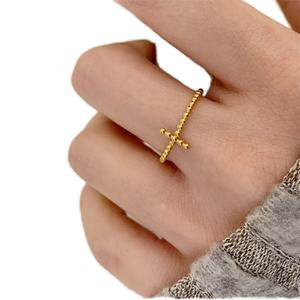 Anillos de Acero Inoxidable con Diseño de Puntos Redondos para Mujer, Joyería de Moda, Resistentes al Agua, Chapados en Oro de 18k, Anillo Cruzado Abierto con Personalidad - Product Image 1