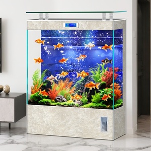 Pecera de vidrio ultra transparente con filtro trasero, de tamaño mediano, para sala de estar, unidad independiente integrada, colocada junto al mueble de <span class=keywords><strong>TV</strong></span> - Product Image 1