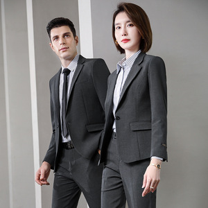 Unisex Gray Suit Set Full Sleeve Formal Autumn Wear For Office Professionals - Product Image 2