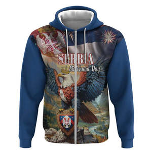 Sweat à capuche zippé Fabricant imprimé sur <span class=keywords><strong>Deman</strong></span> Serbie Mascotte Imprimé Serbie Mascotte Zipper Jacket Heavyweight Hoodie Hommes Pull - Product Image 3