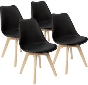 Kursi Tulip plastik desain furnitur rumah putih Modern desain Italia dengan kaki kayu grosir kursi ruang makan murah