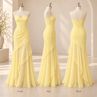 Robe longue OEM pour femme en mousseline drapée, taille froncée, bretelles spaghetti, jupe superposée, longueur ras du sol, robe de soirée formelle