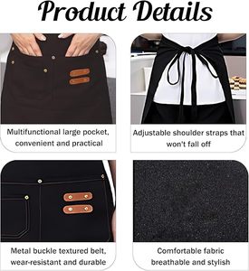 Vente chaude : Tablier de travail personnalisé pour serveur, tablier de chef mi-long en toile imperméable, tablier de cuisine pour restaurant, avec logo personnalisé - Product Image 4