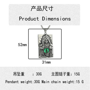 Themed Pendant <b>Titanium</b> Steel Devil Eye Square Geometric Face Design Bezel Setting Men's Necklace 60cm <b>Chain</b> Set - Product Image 3