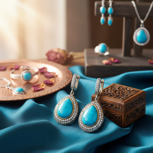 Authentic Silver Earring Water Drop Turquoise Stone Earring Turkish Wholesale 925 Sterling Silver Jewelry - Product Image 2