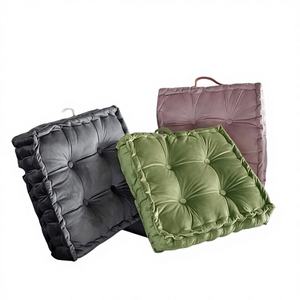 Coussin de siège carré en velours uni avec poignée, coussin épais pour chaise, oreiller de sol 16,5x16,5x4, housse en polyester écologique pour extérieur - Product Image 1